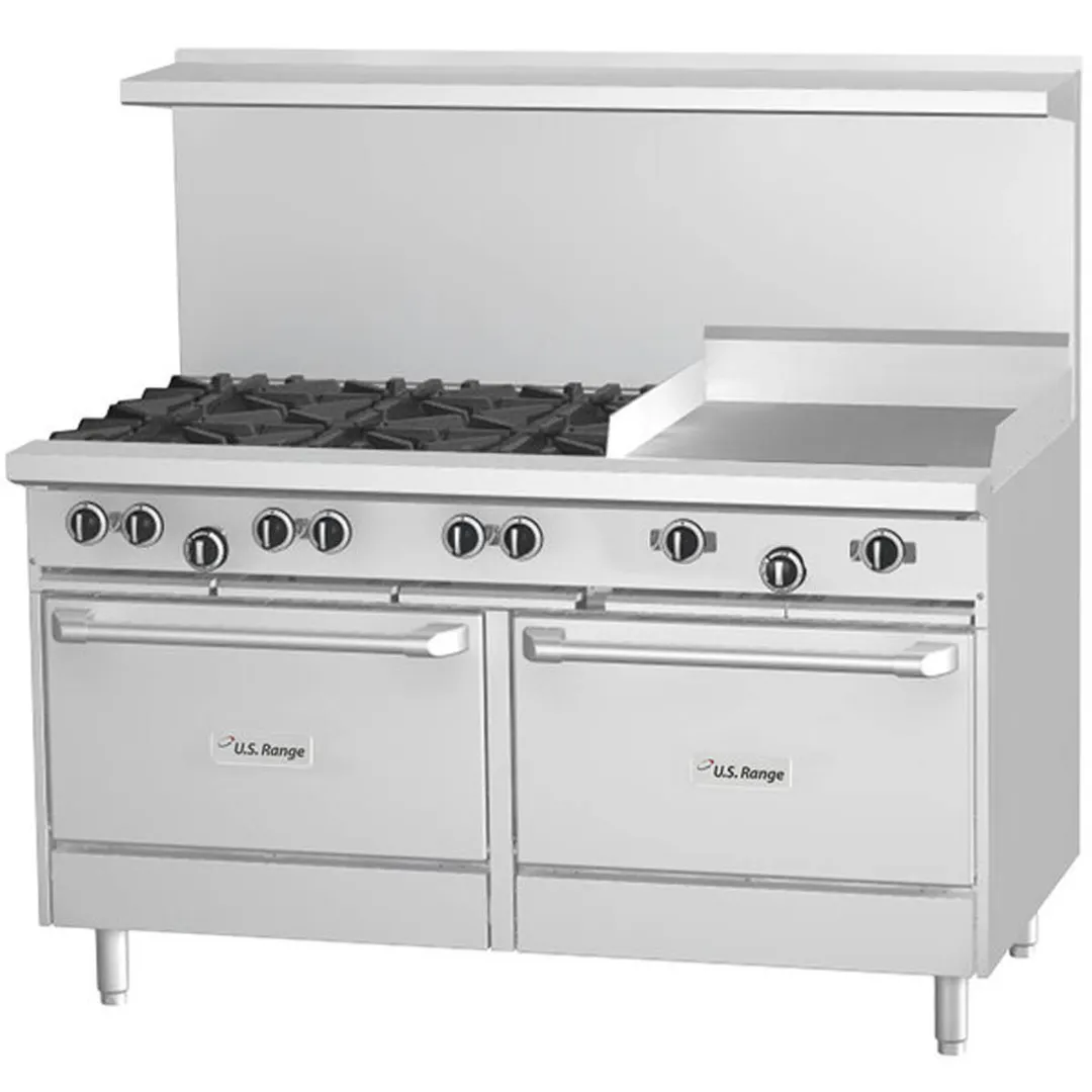 Garland US Range U60-6G24RS 60" Gas Restaurant Range w/ (6) Open Burners, 24" Griddle, (1) Standard Oven, (1) Cabinet Base, 266.000 BTU