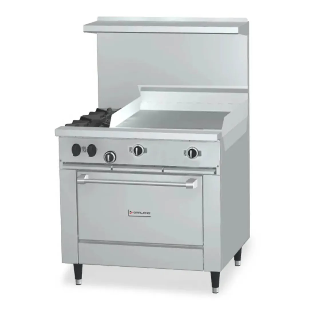 Garland US Range X36-2G24R 36" Gas Restaurant Range, (2) Open Burners, 24" Griddle, (1) Standard Oven, 129.000 BTU