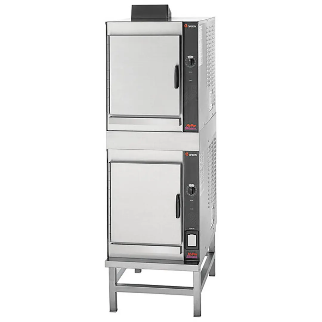 Groen (2)HY-5GF 10 Pan Stainless Steal Stacked Gas Pressureless Steamer, 62.000 BTU
