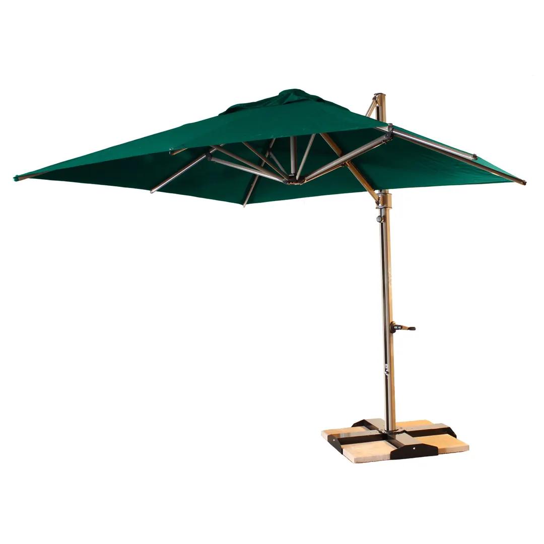 Grosfillex 98702031 Windmaster Cantilever Umbrella, 10 ft., Square Top, Aluminum Pole, Forest Green