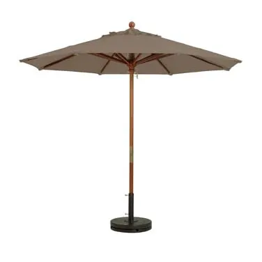 Grosfillex 98918131 9 ft Round Market Umbrella, 1-1/2" Wooden Pole, Outdura Taupe Fabric