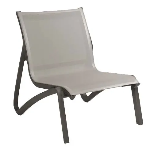 Grosfillex US001288 Stackable Outdoor Lounge Chair, Textilene Sling, Technopolymer Frame, Volcanic Black, Solid Gray