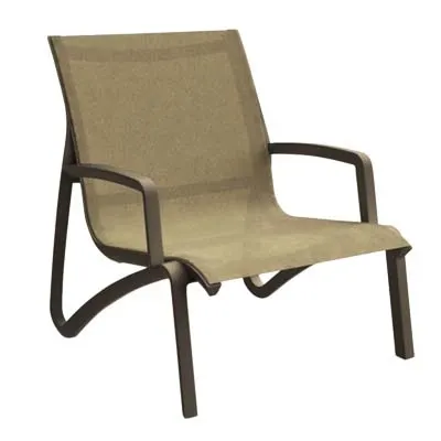 Grosfillex US001599 Sunset Lounge Chair, Stackable, Textilene Sling, Cognac, Technopolymer Frame