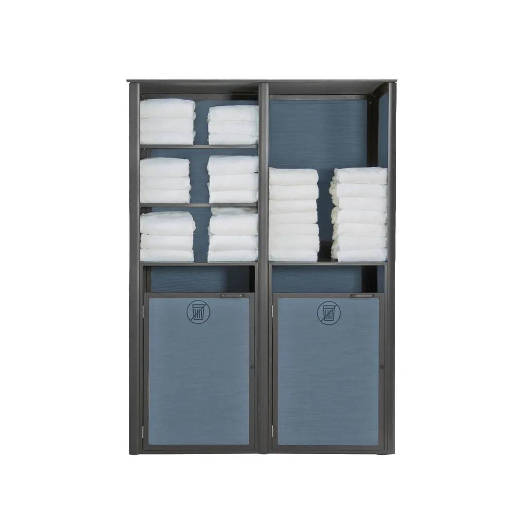 Grosfillex UT034288 Sunset Towel Valet Double Unit, 48"W x 25"D x 70"H, Volcanic Black Frame, Madras Blue Textilene Fabric