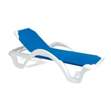 Grosfillex US202006 Catalina Chaise with Arms, Adjustable Blue Sling, White Resin Frame