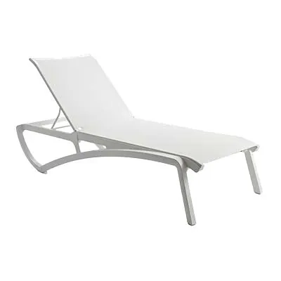 Grosfillex US642096 Sunset Chaise Lounge, Stackable, Without Arms, Textilene Sling, Glacier White Frame
