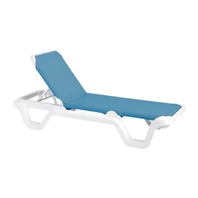Grosfillex US404194 Marina Chaise, Sling Style, White Resin Frame, Sky Blue, Adjustable, UV Resistant