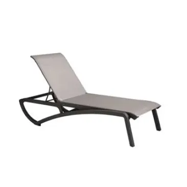 Grosfillex UT642288 Stackable Sling Chaise Lounge, Volcanic Black Resin Frame, Solid Gray Textilene Fabric, Microban Anti-Microbial