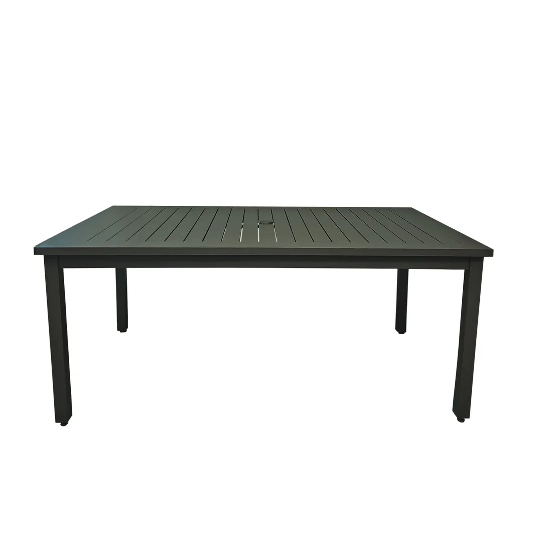 Grosfillex US932288 69x39 Rectangular Outdoor Table, Aluminum, Volcanic Black, UV Resistant, Adjustable Levelers