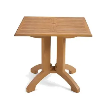 Grosfillex UT375008 36x36 Square Outdoor Restaurant Table, 29H, Teakwood Finish, Resin Top & Base