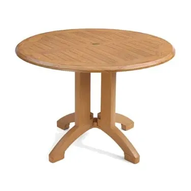 Grosfillex UT380008 42" Round Outdoor Table, Teakwood Finish, Resin Top, Balcony Pedestal Base
