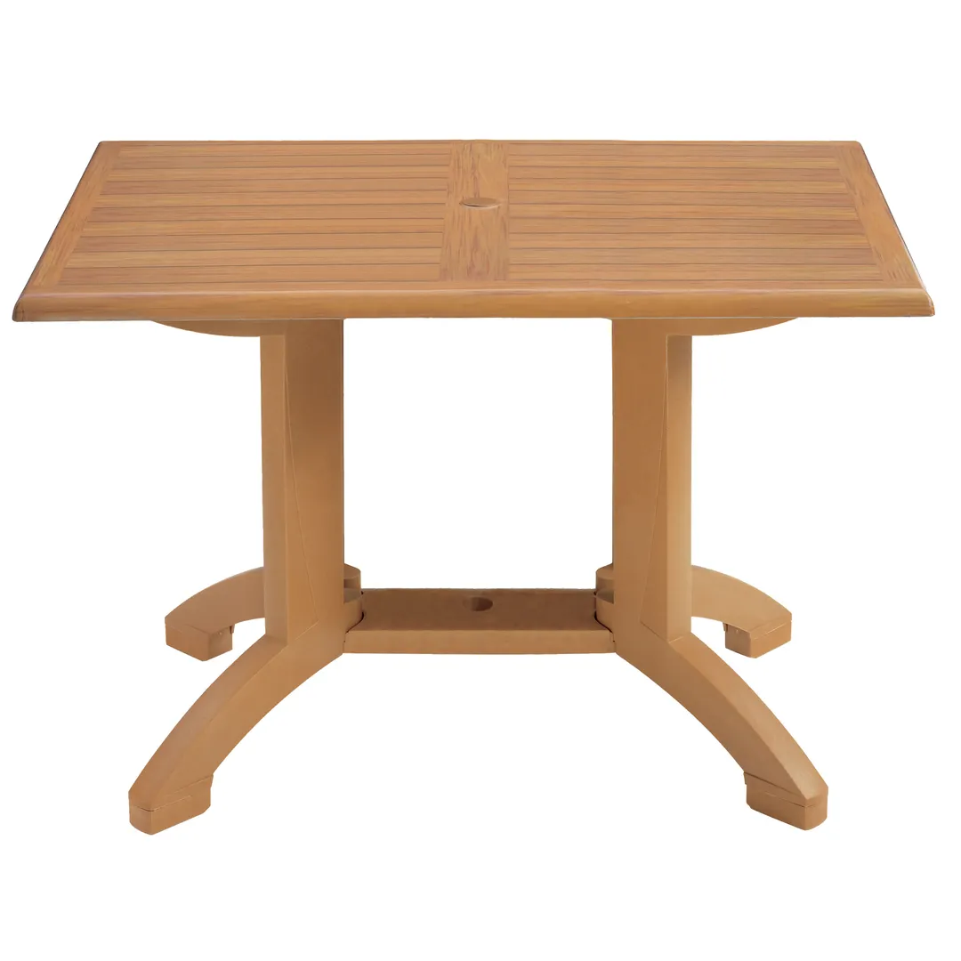 Grosfillex UT385008 Rectangular Outdoor Table, 48x32, Teakwood Finish, UV Resistant Resin Top