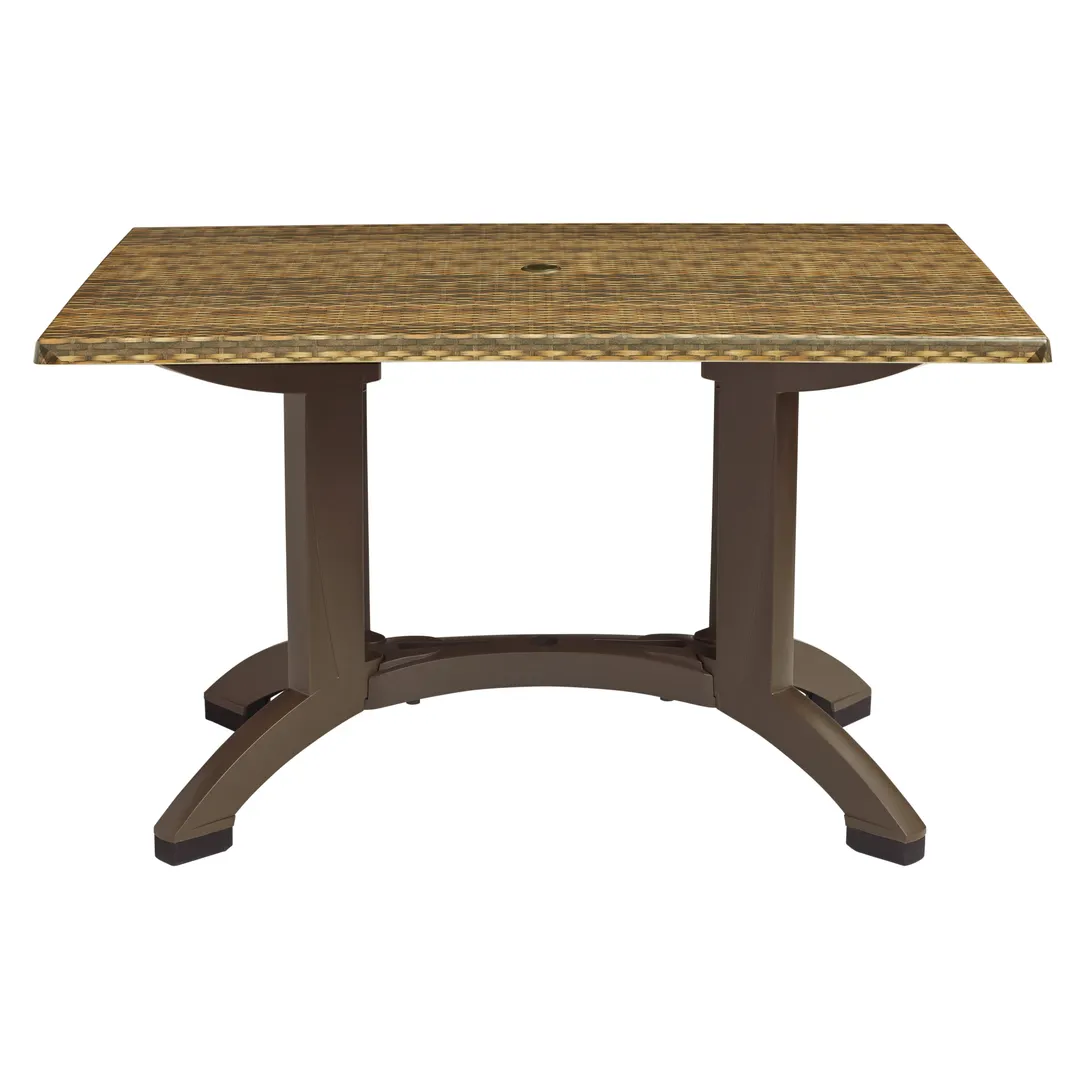 Grosfillex UT385018 Rectangular Outdoor Table, 48x32, Wicker, Resin Top & Base, Satin Finish, UV Resistant
