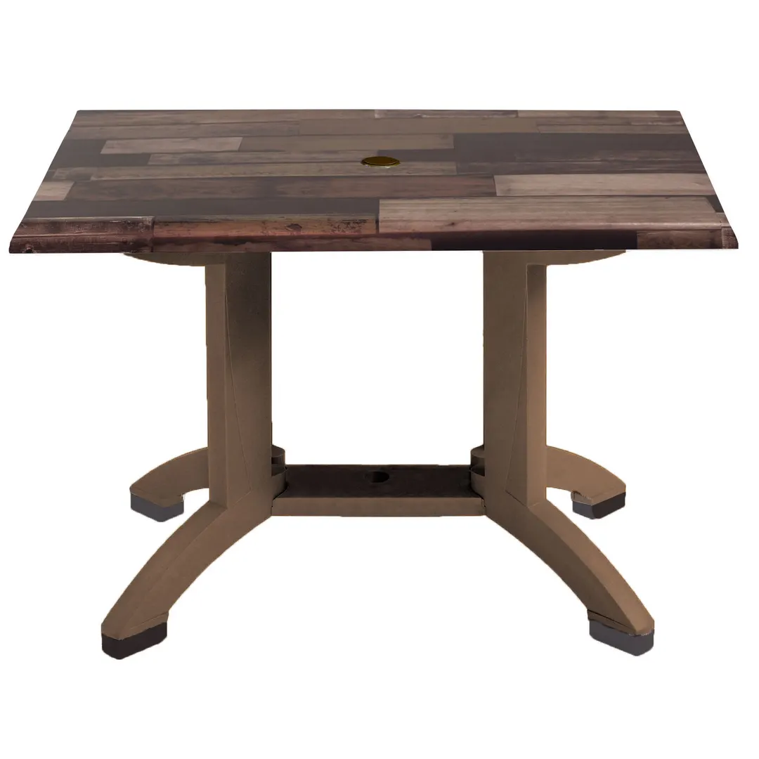 Grosfillex UT385720 Rectangular Outdoor Table, 48x32, Resin Top, Pedestal Base, UV Resistant, Satin Finish