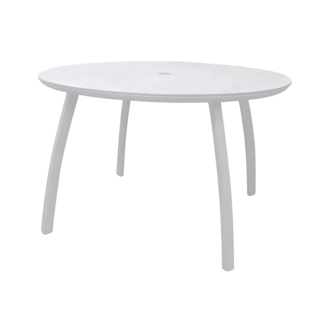 Grosfillex S6702096 42" Round Outdoor Restaurant Table, High Pressure Laminate Top, Glacier White Aluminum Base, 29"H