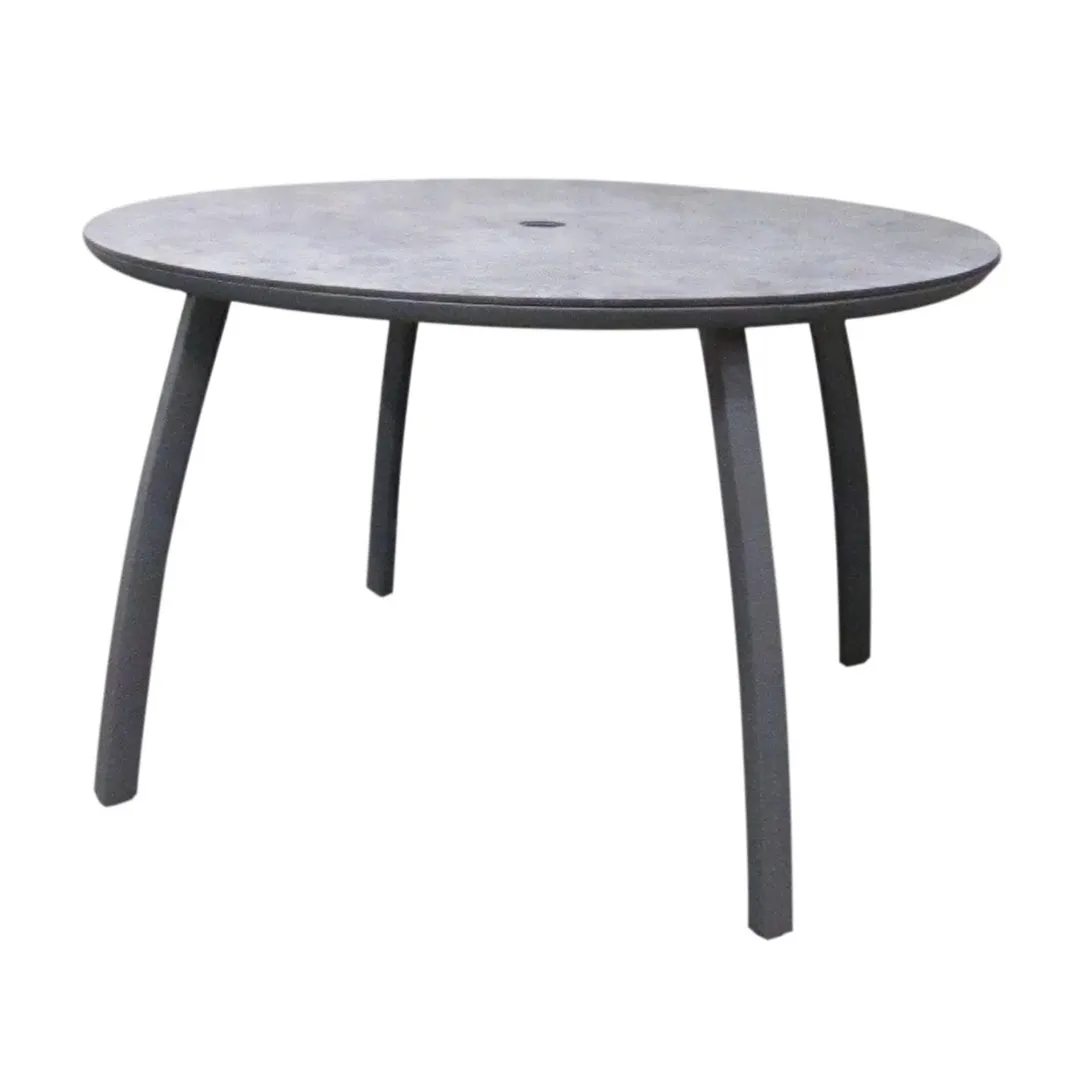 Grosfillex S6702288 42" Round Outdoor Table, Volcanic Black Aluminum Base, High Pressure Laminate Top