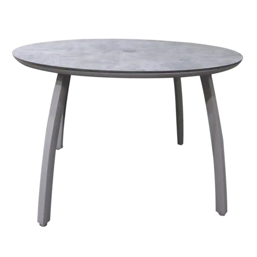 Grosfillex S6802289 48" Round Outdoor Table, 29"H, High Pressure Laminate Top, Platinum Gray Aluminum Base