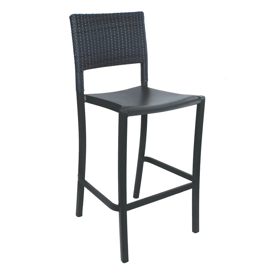 Grosfillex UT927002 Java Stacking Barstool, Armless, Charcoal Synthetic Wicker Back, Aluminum Frame