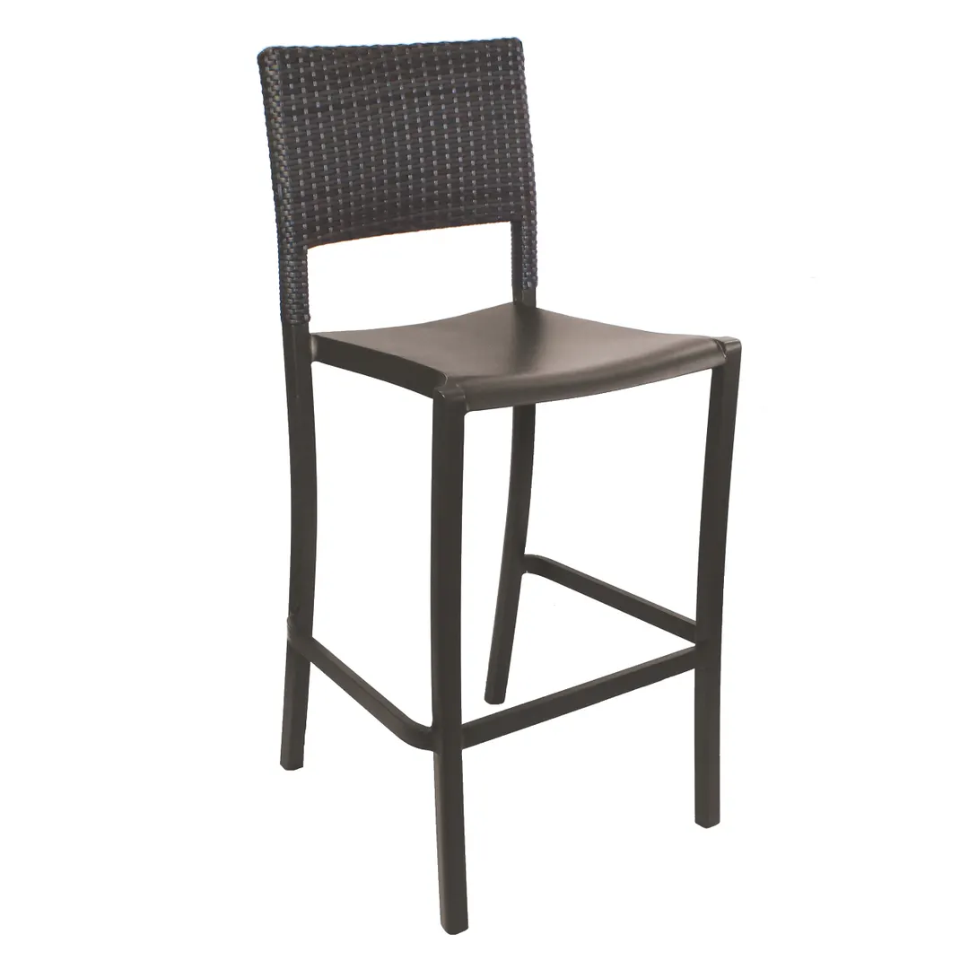 Grosfillex UT927037 Java Stacking Barstool, Armless, Synthetic Wicker Back, Aluminum Frame, Bronze Finish