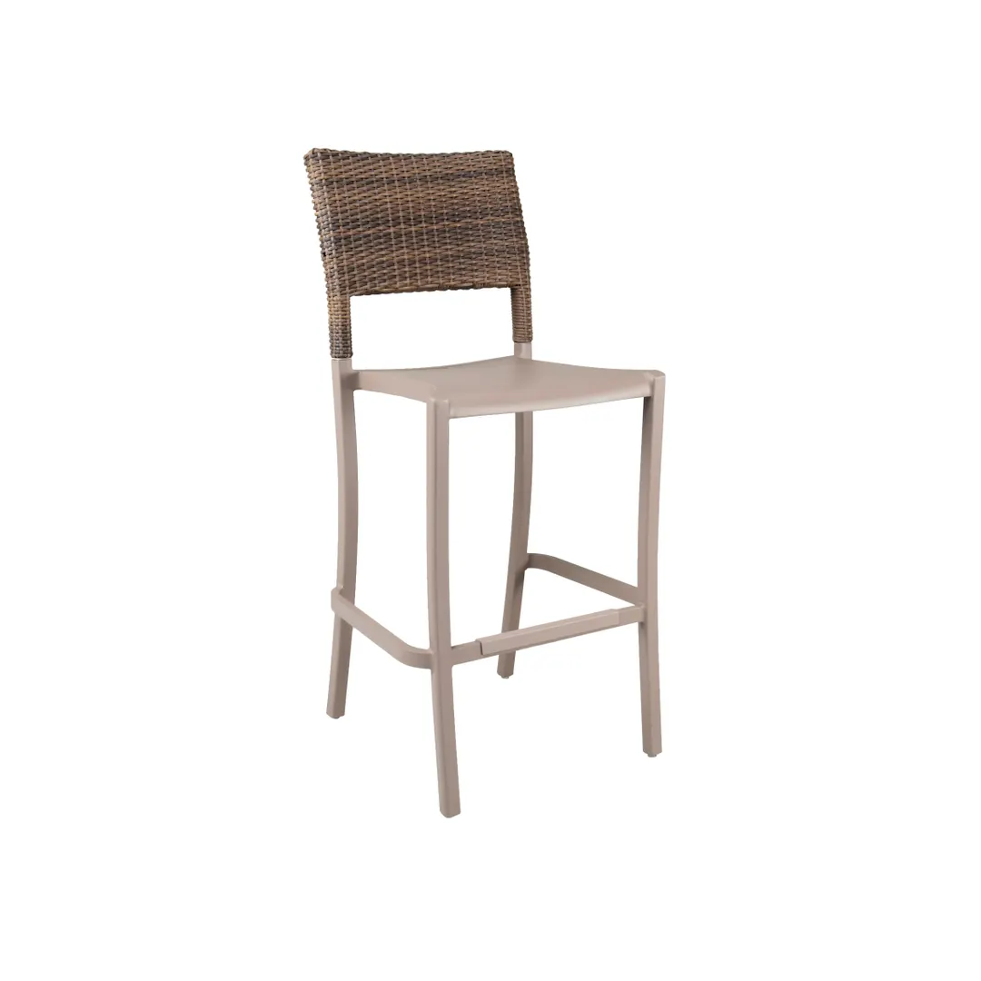 Grosfillex UT927181 Java Stacking Barstool, Armless, Synthetic Wicker Back, Aluminum Frame, French Taupe