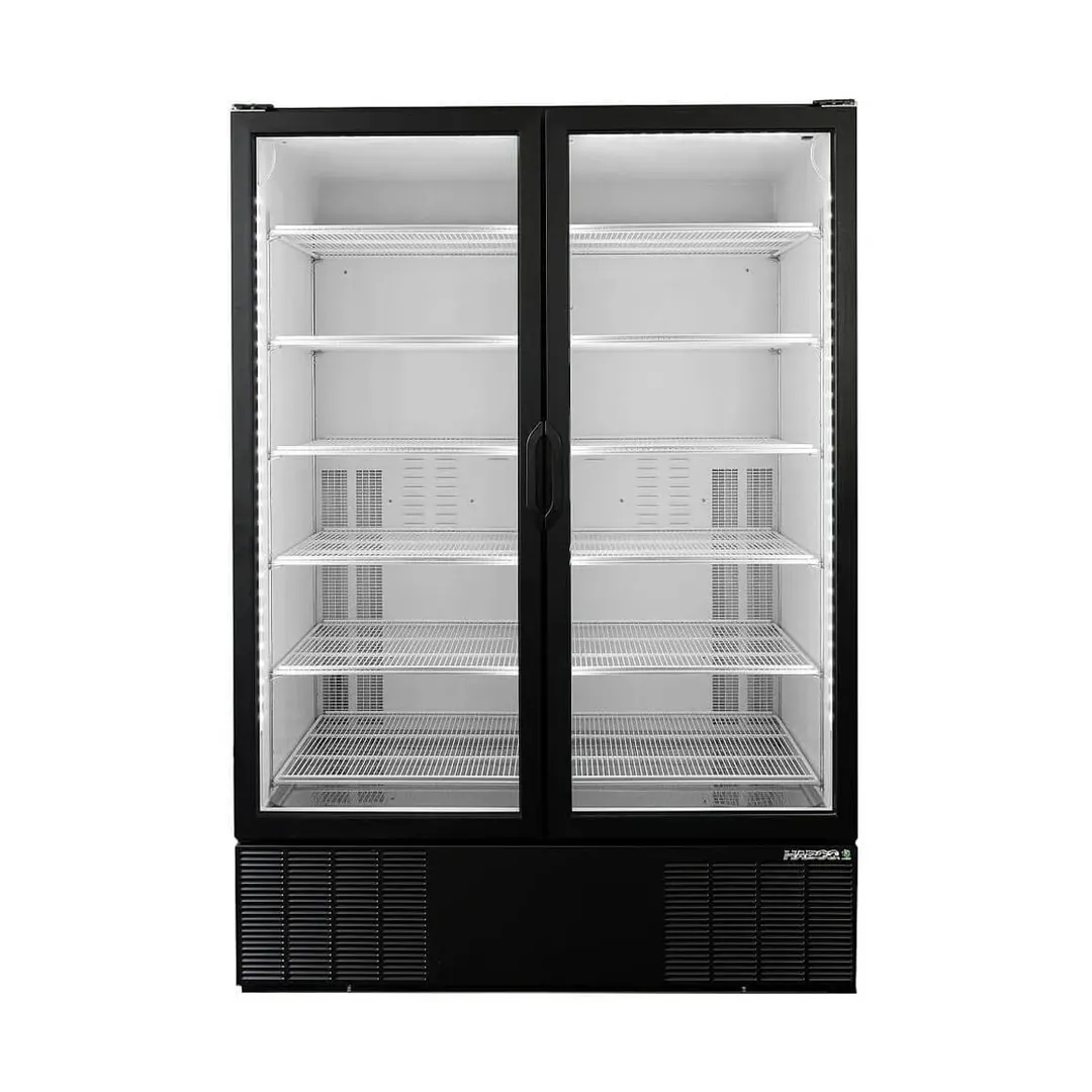 Habco ESM49HCTD 54" 2‑Section Glass Door Merchandiser, 38‑53 cu ft, Black Exterior, 1/4 HP R290 Light
