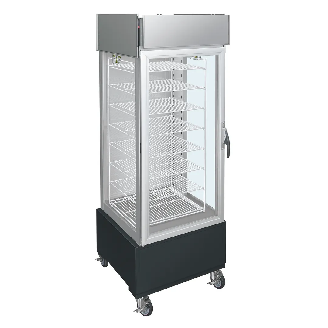 Hatco PFST-1XB 1-Door Glass Pizza Holding, 16-Box, 8 Shelves, 1767W, Black Base, Casters, UL-EPH