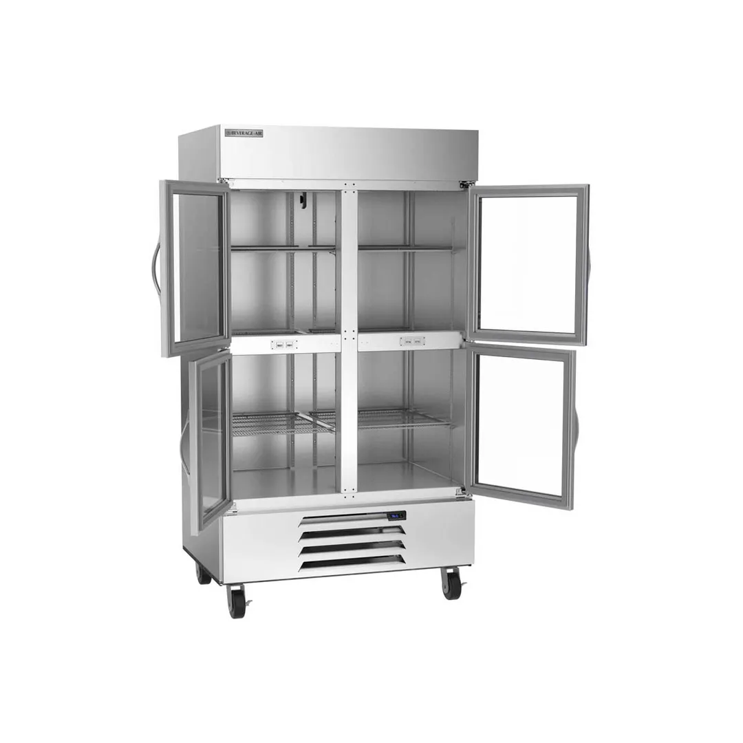 Beverage Air HBR44HC-1-HG 47" 2-Section Reach-In Refrigerator w/ 4 Glass Half Doors, Bottom Mount, 1/3 hp, 40 cu. ft.