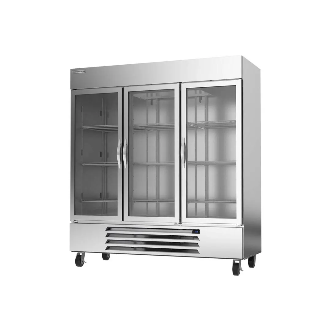 Beverage Air HBR72HC-1-G 75" 3-Section Reach-In Refrigerator w/ 3 Glass Full Doors, Bottom Mount, 1/2 hp, 69 cu. ft.