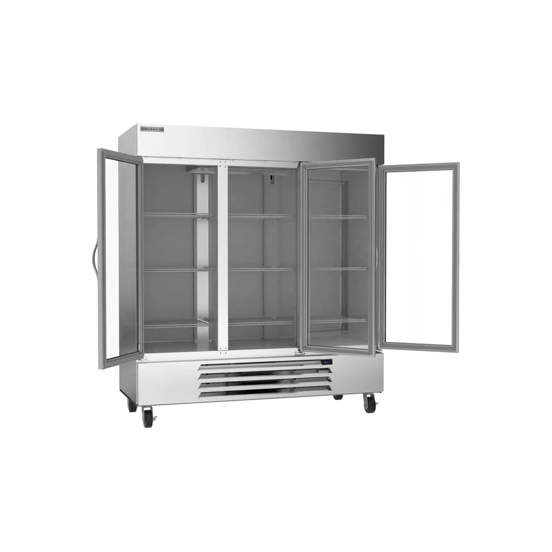 Beverage Air HBR72HC-1-G 75" 3-Section Reach-In Refrigerator w/ 3 Glass Full Doors, Bottom Mount, 1/2 hp, 69 cu. ft.