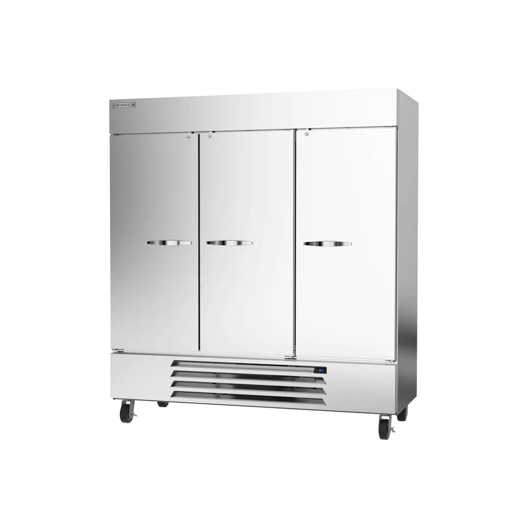 Beverage Air HBR72HC-1 75" 3-Section Reach-In Refrigerator w/ 3 Solid Full Doors, Bottom Mount, 1/2 hp, 69 cu. ft.