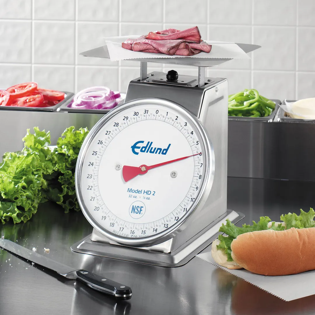 Edlund HD-2 Portion Scale – Top Loading 1-9 lb Capacity Fixed Dial Sloped Face 32 oz × 1/8 oz Stainless Steel