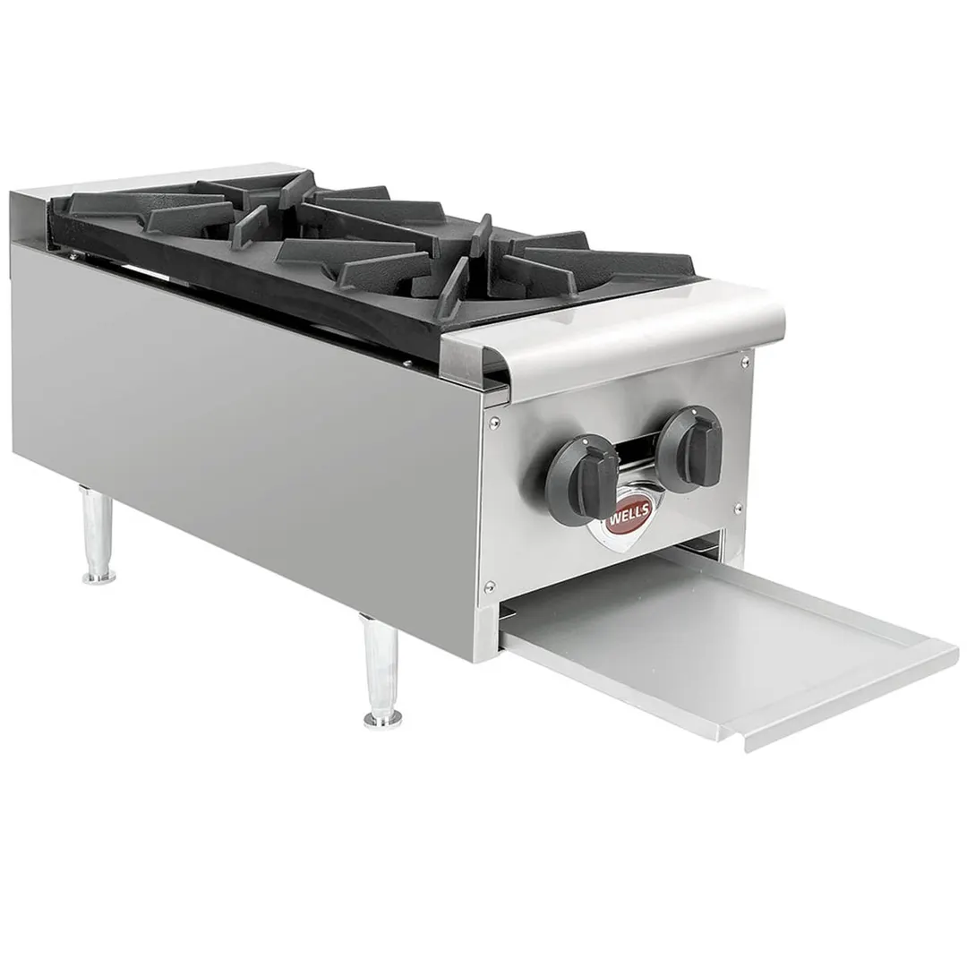 Wells HDHP-1230G 12" Countertop Gas Hotplate with (2) Burners, Manual Controls, 53.000 BTU