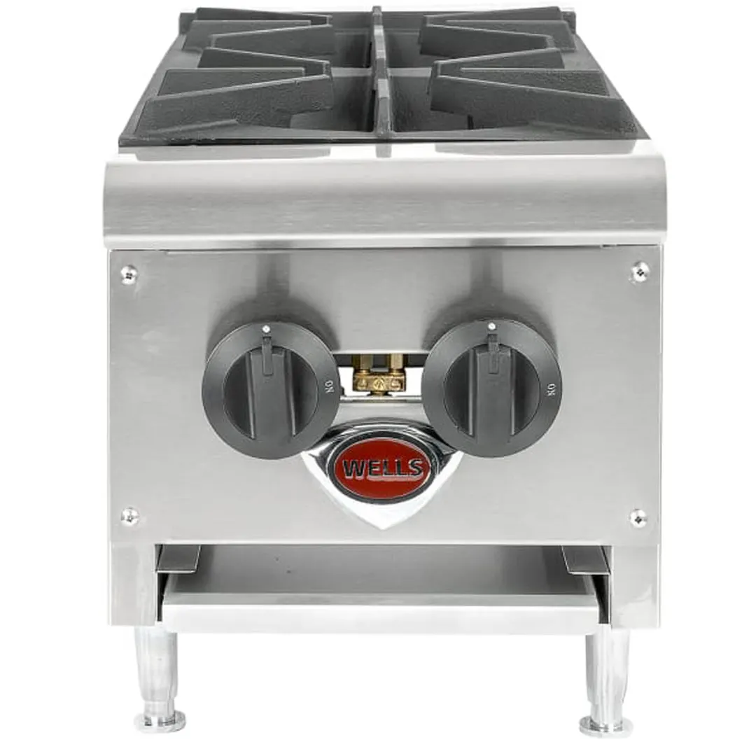 Wells HDHP-1230G 12" Countertop Gas Hotplate with (2) Burners, Manual Controls, 53.000 BTU