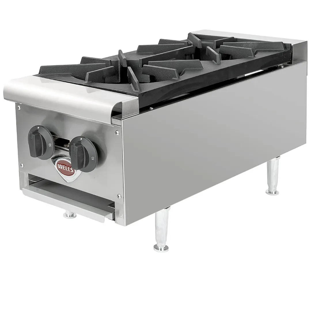 Wells HDHP-1230G 12" Countertop Gas Hotplate with (2) Burners, Manual Controls, 53.000 BTU