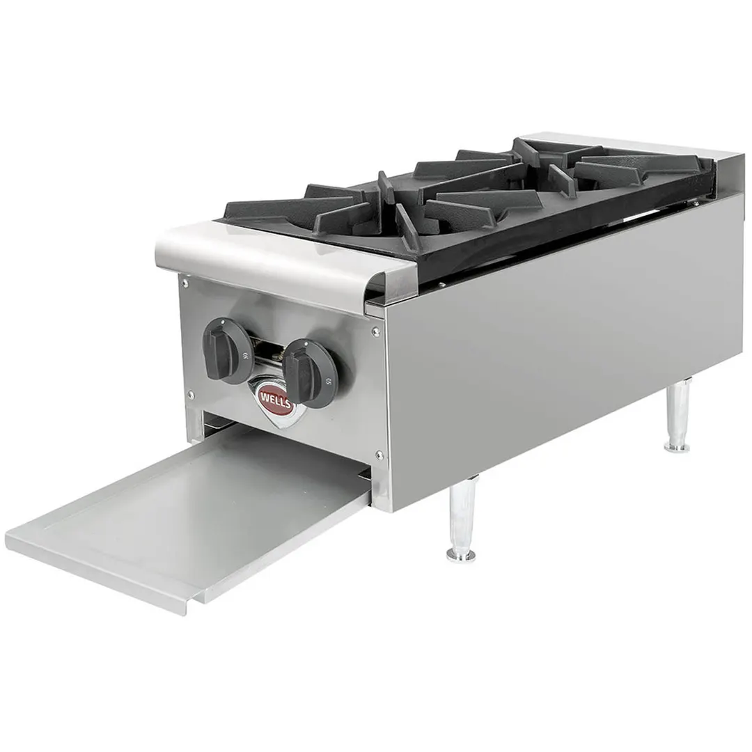 Wells HDHP-1230G 12" Countertop Gas Hotplate with (2) Burners, Manual Controls, 53.000 BTU