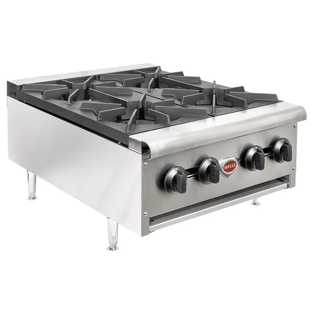 Wells HDHP-2430G 23" Countertop Gas Hotplate with (4) Burners, Manual Controls, 106.000 BTU