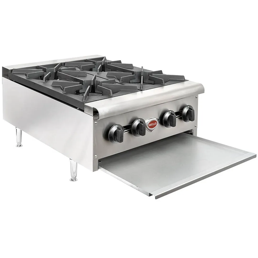 Wells HDHP-2430G 23" Countertop Gas Hotplate with (4) Burners, Manual Controls, 106.000 BTU