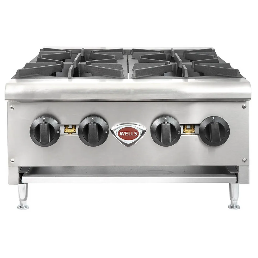 Wells HDHP-2430G 23" Countertop Gas Hotplate with (4) Burners, Manual Controls, 106.000 BTU
