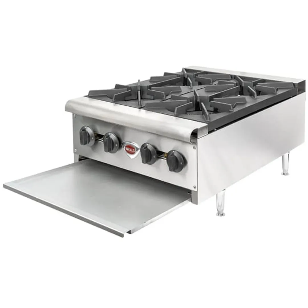 Wells HDHP-2430G 23" Countertop Gas Hotplate with (4) Burners, Manual Controls, 106.000 BTU