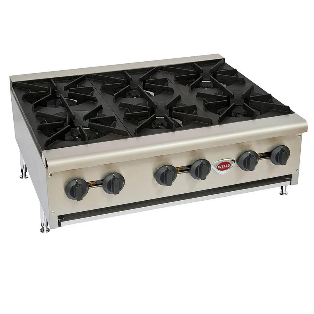 Wells HDHP-3630G 35" Countertop Gas Hotplate with (6) Burners, Manual Controls, 159.000 BTU