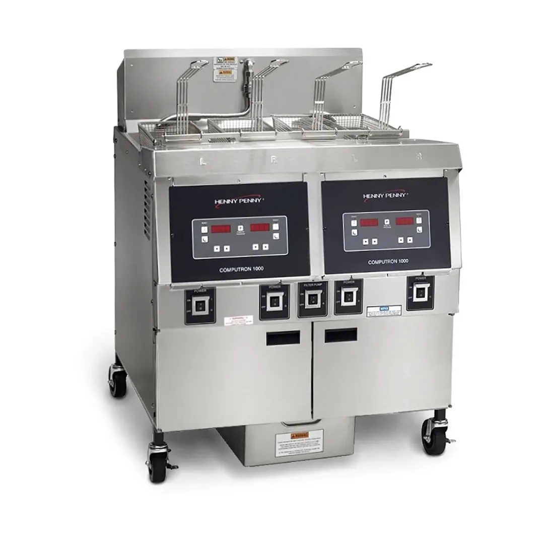 Henny Penny OFE322.03 Multiple Battery Electric Fryer w/ 2 Wells, Floor Model, Filter Drain Pan