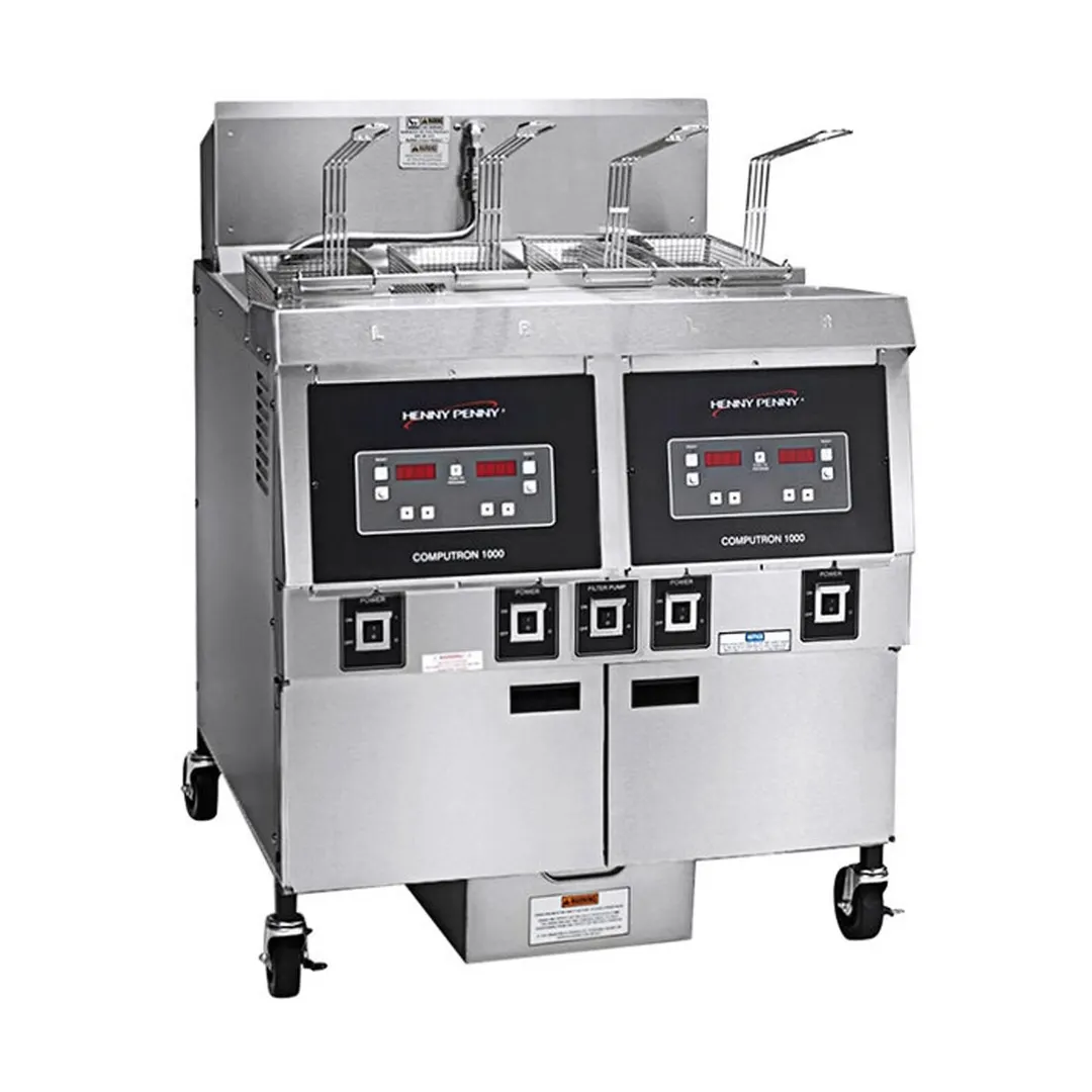 Henny Penny OFG322.05 Multiple Battery Natural Gas Fryer w/ (2) 65 lbs Frypots, Built-In Filtration,  Computron™ 1000