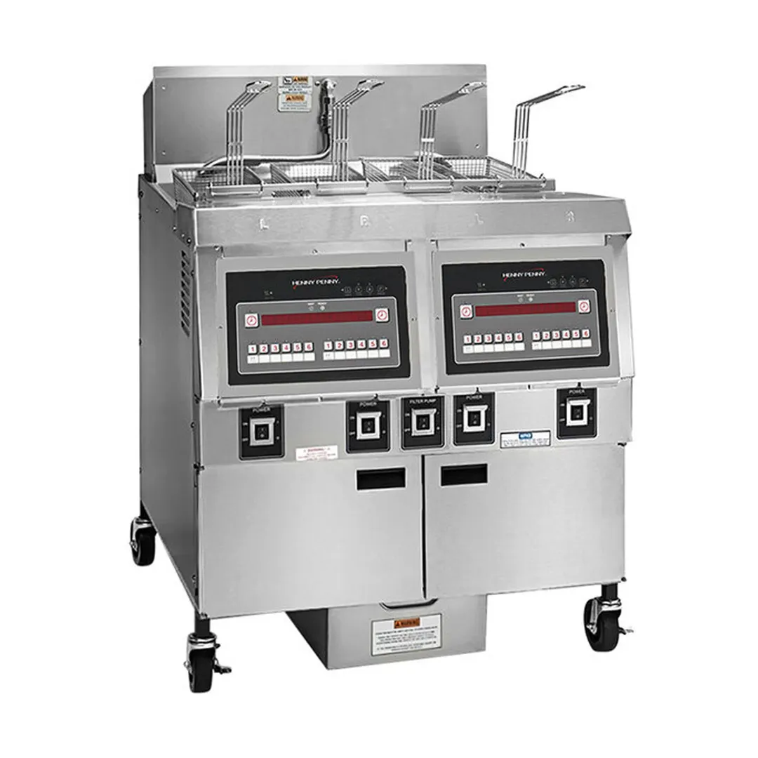 Henny Penny OFG322.06 Multiple Battery Gas Fryer w/ (2) 65-lb Frypots, Built-In Filtration, Natural Gas