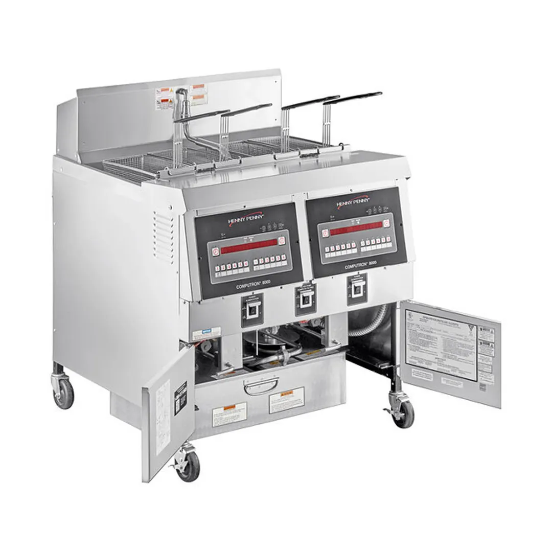 Henny Penny OFG322.06 Multiple Battery Gas Fryer w/ (2) 65-lb Frypots, Built-In Filtration, Natural Gas
