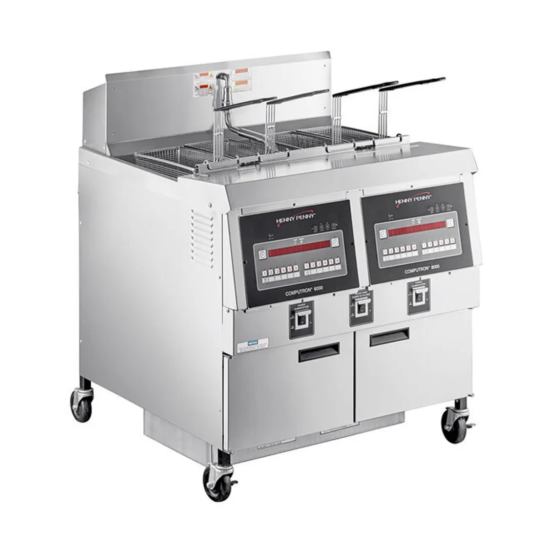 Henny Penny OFG322.08 Multiple Battery Gas Fryer w/ (2) 65-lb Frypots, Built-In Filtration, LP Gas