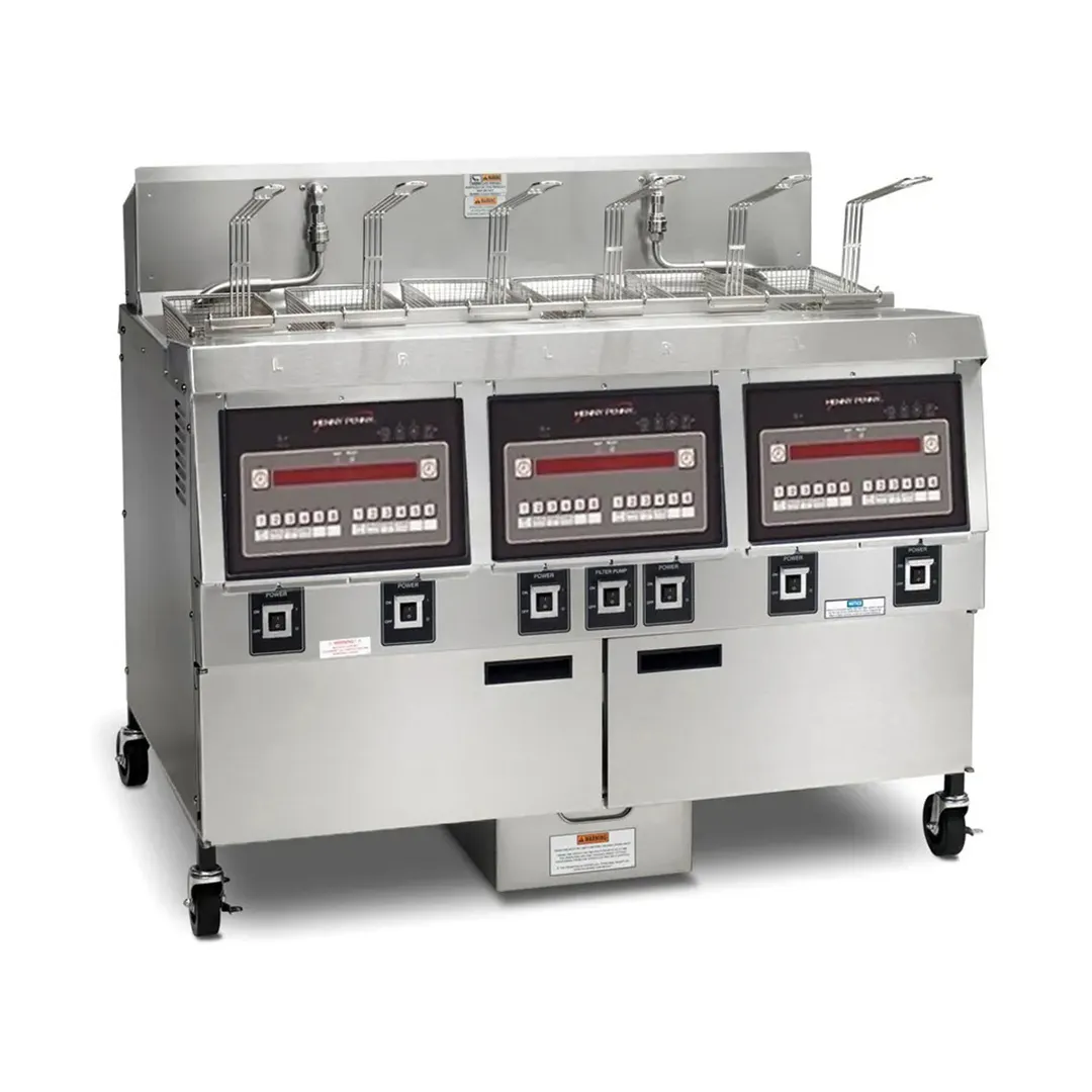 Henny Penny OFG323.08 Multiple Battery Natural Gas Fryer w/ (3) 65 lbs Frypots, Built-In Filter, Computron™ 8000