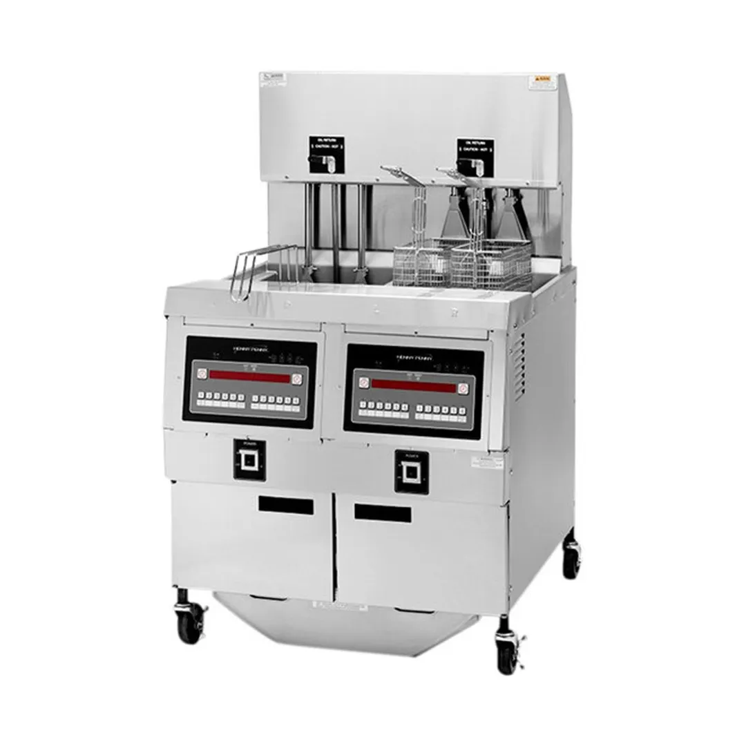 Henny Penny OGA322.05 Multiple Battery LP Gas Fryer w/ (2) 65 lbs Frypots, Built-In Filter, Auto Lift, COMPUTRON 8000