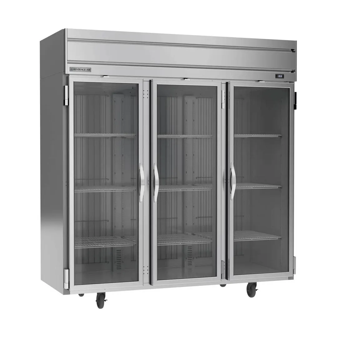 Beverage Air HF3HC-1G 78" 3-Glass Door Reach-In Freezer, Top Mount, 69.1 cu. ft., Stainless Steel Front