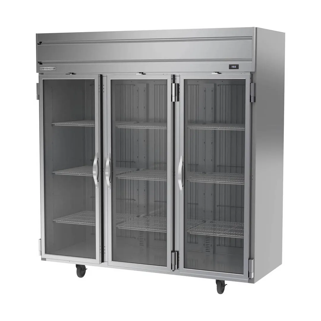 Beverage Air HF3HC-1G 78" 3-Glass Door Reach-In Freezer, Top Mount, 69.1 cu. ft., Stainless Steel Front