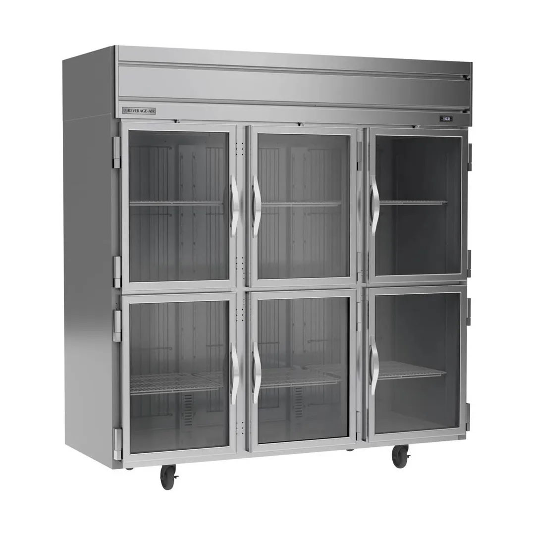 Beverage Air HF3HC-1HG 78" 3-Section Reach-In Freezer, 6 Half Glass Doors, Top Mount, 69.1 cu. ft., Stainless Steel Front